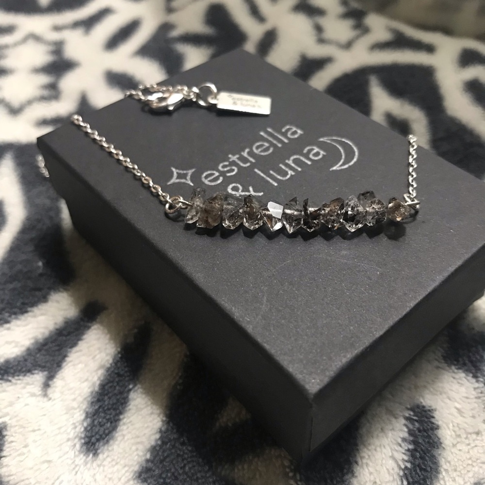 Dusty Carbon Raw Herkimer Diamond Silver Necklace - Picture 3 of 4